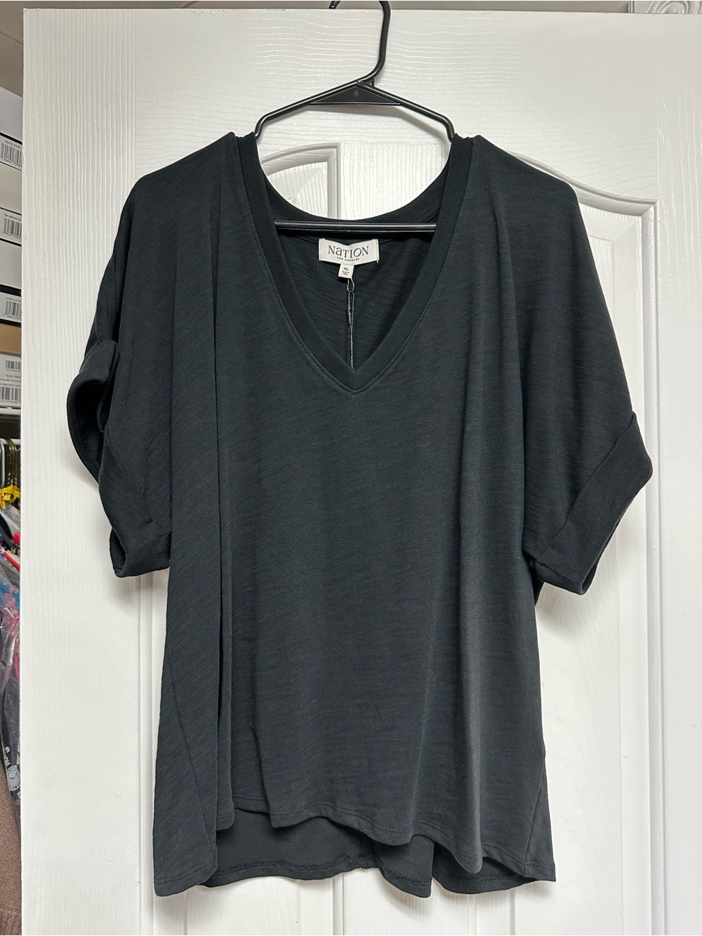 Nation LTD Black V-Neck Relaxed Short Sleeve Tee
